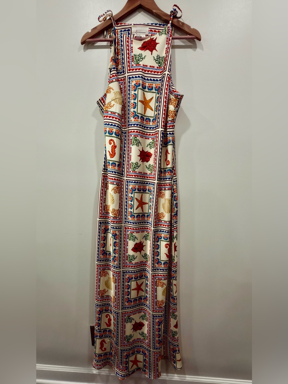 Anthropologie Ocean Mosaic Print Tile-Print Maxi Dress in Cream and Coral - Picture 3 of 8